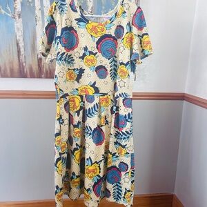 LuLaRoe Amelia Floral Print Women's Dress with Pockets, Size 3 X